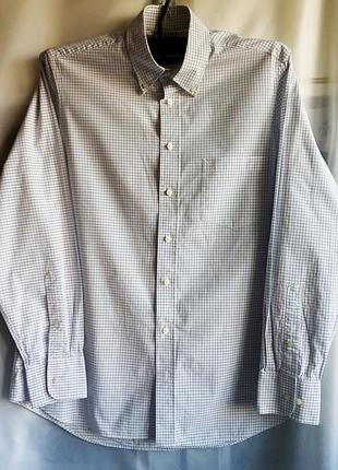 Сорочка чоловіча з довгим рукавом біла клітинка бавовна,б/у в  гарному стані