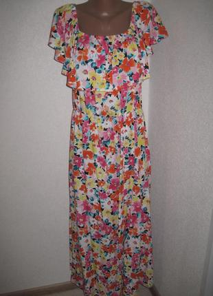 Длинное вискозное платье папайа р-р12 цветочный принт
