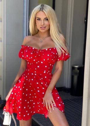 Стильне класичне класне красиве гарненьке зручне модне трендове просте плаття сукня червона в горох горошок1 фото