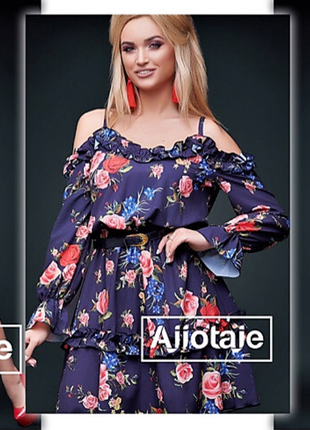 Плаття в цвіточний принт темно-синє р. l-xl (46-48)