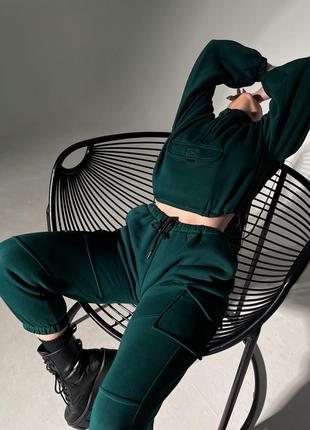 Женский костюм зеленый (джоггеры + худи)