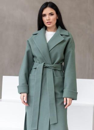 Женское пальто оливка1 фото