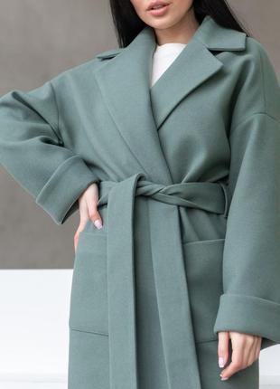 Женское пальто оливка3 фото