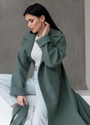 Женское пальто оливка6 фото