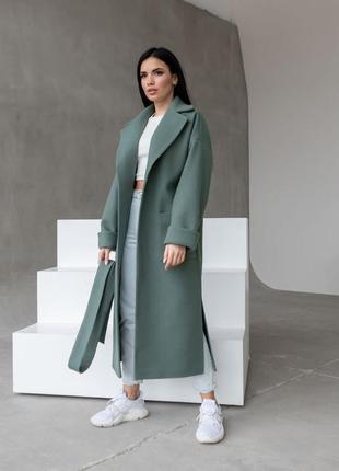 Женское пальто оливка8 фото