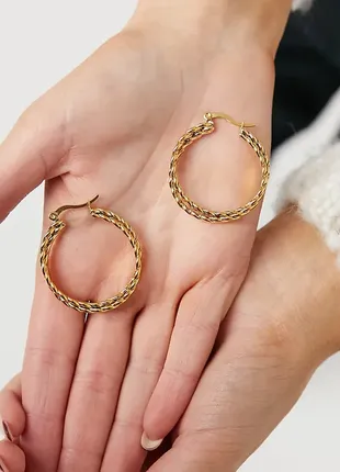 Сережки з обручами та ланцюжками hoops and chains ldn 18 karat gold platted