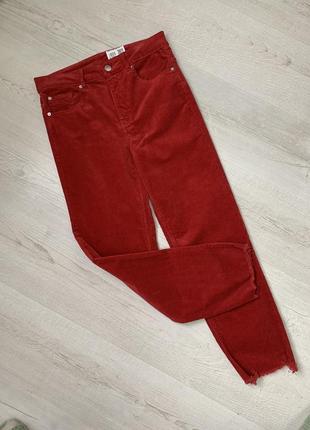 Вельветові червоні штани h&m з необробленим низом