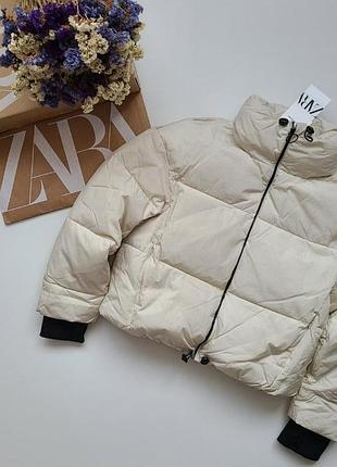 Пуфер куртка водонепроницаемый пуховик короткий бежевый теплый xs s zara