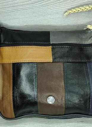 Оригинальная женская сумка кросс-боди, комбинированная натуральная кожа, одно отделение, карманы, ремень3 фото