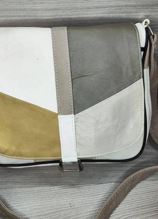 Шикарна жіноча сумка крос-боді, комбінована натуральна шкіра, з регульованим плечовим ременем