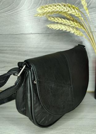 Жіноча сумка крос-боді, натуральна шкіра чорна, бічні кишені, регульований плечовий ремінь3 фото