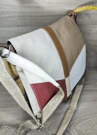 Женская сумка 28х27х22см, комбинированая, натуральная кожа, в комплекте регулируемый плечевой ремень4 фото