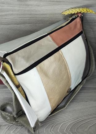 Женская сумка 28х27х22см, комбинированая, натуральная кожа, в комплекте регулируемый плечевой ремень2 фото