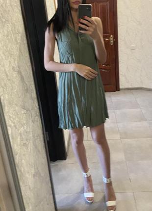 Свободное платье рубашка трапеция хаки оливка для беременных2 фото
