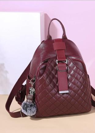 Рюкзак городской женский экокожа бордовый классический молодежный сумка-рюкзак из эко-кожи для прогулок