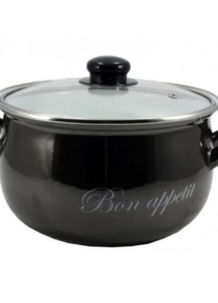 Набір каструль емальованих interos "2234a - bon appetit чорний" (3шт)4 фото