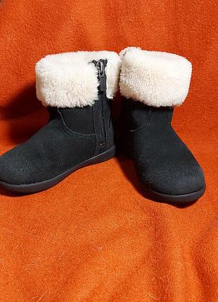 Сапоги ботинки ugg 25p черные кожаные овчина