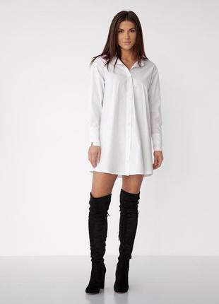 Длинная белая женская рубашка - туника из натуральной хлопковой ткани 42-483 фото