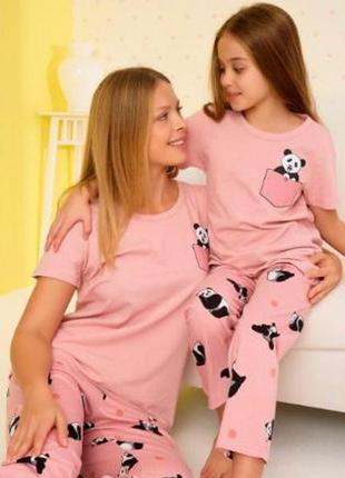 Комплект піжами мама+дочка турецького виробника misenza футболка та штани✨