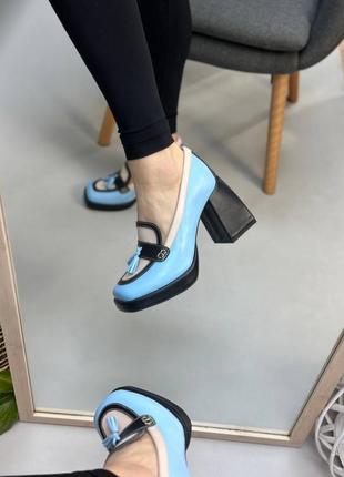 Эксклюзивные туфли из натуральной итальянской кожи и замша женские на каблуке платформе8 фото