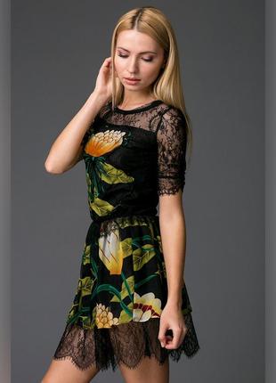 Роскошное воздушное платье в цветочный принт! шёлк+кружево!4 фото