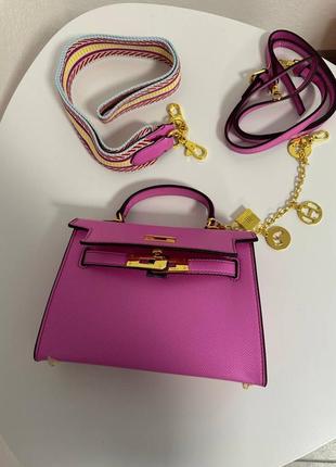 Брендовая кожаная розовая пурпурная лиловая фламинго сумка люкс сегмент натуральная кожа эрмес келли