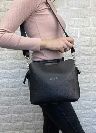 Женская мини сумочка на плечо в стиле zara черная качественная классическая маленькая сумка