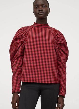 H&m блуза в клеточку с обьемными рукавами s1 фото