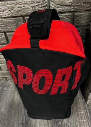 Спортивна чорна дорожня сумка-рюкзак sport червоний логотип5 фото