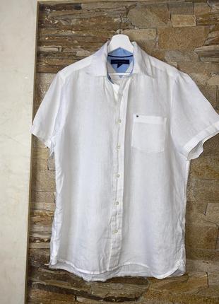 Рубашка tommy hilfiger, сорочка біла, сорочка ляна