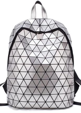 Рюкзак серебристый голографический блестящий с мозаикой геометрия принт узор