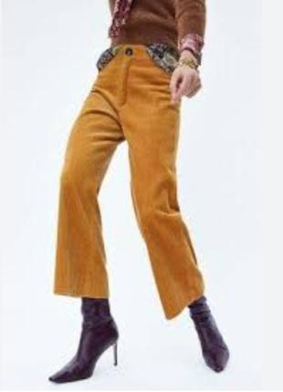 Трендовые модные вельветовые брюки кюлоты zara из крупного вельвета с высокой посадкой4 фото