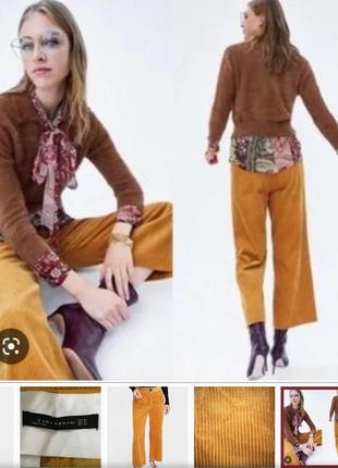 Трендовые модные вельветовые брюки кюлоты zara из крупного вельвета с высокой посадкой3 фото