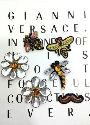 Нашивки броши цветы оса пчела  стрекоза