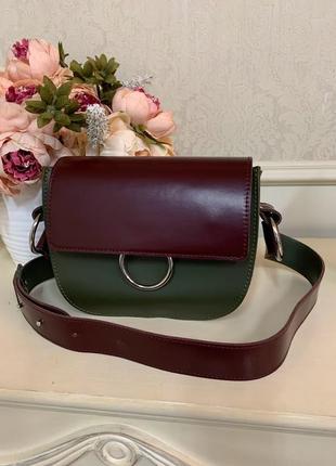 Сумка жіноча шкіряна хакі/марсала 1779