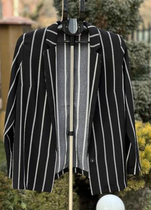 Стильный удлиненный пиджак блейзер жакет полоска м3 фото