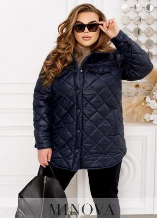 Тепла куртка весняна прямого крою синього кольору, великих розмірів від 46 до 68