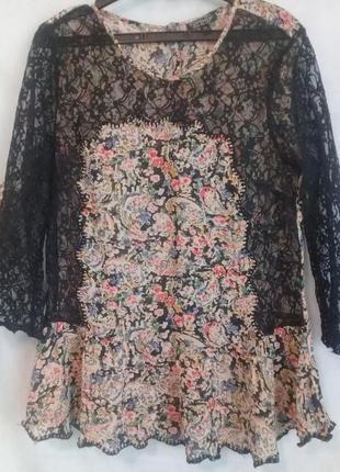 Блуза кружево цветочный принт р. s topshop