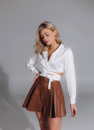 3 кольори 🇺🇦 шорты-юбка эко-кожа мини высокая посадка