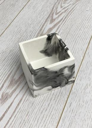 Гипсовый горшок duo в технике marble для кактусов и суккулентов, емкость для заливки свечей ⟷8см,↑6.8см1 фото