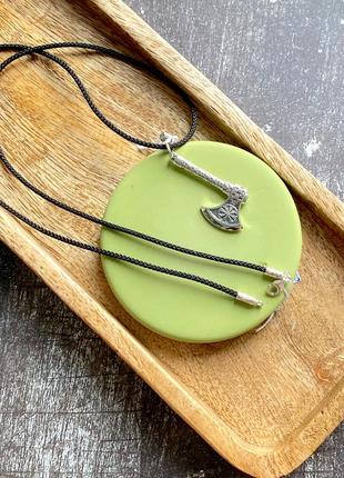 Комплект срібний кулон, підвіс сокира з коловратом і шовковий шнурок із срібними застібками 925 проба