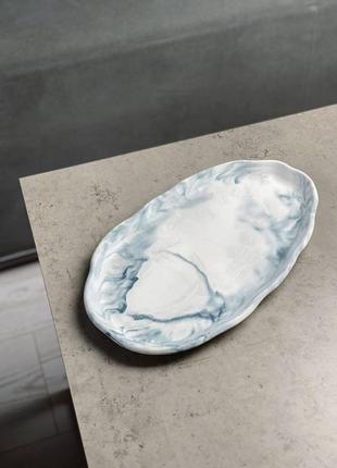 Декоративний гіпсовий піднос irregular b в технике marble, фото реквізит для предметної зйомки 28.7x17.2см4 фото