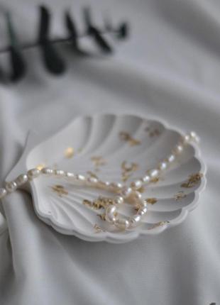 Гипсовое кашпо shell с золотым декором, фото реквизит для предметной съемки ⟷11см,↑2см