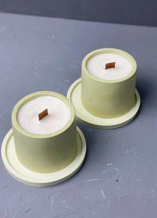Набір ароматичних соєвих свічок в гіпсових кашпо minimal на підставках 2шт