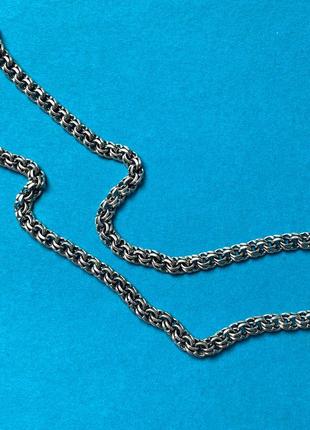 Мужская массивная серебряная цепь, цепочка  плоский бисмарк, 55см, черненая, 925 проба3 фото