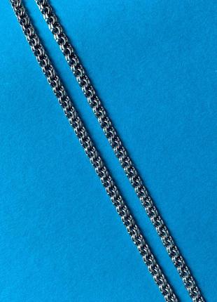 Мужская массивная серебряная цепь, цепочка  плоский бисмарк, 55см, черненая, 925 проба4 фото