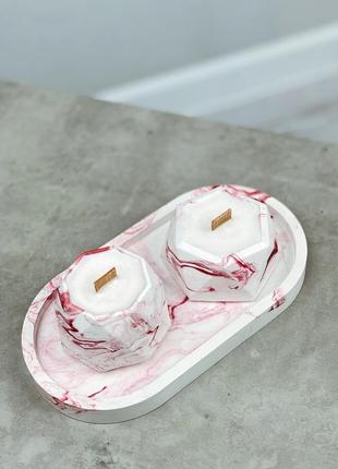 Набор ароматических соевых свечей в гипсовых кашпо mini в технике marble