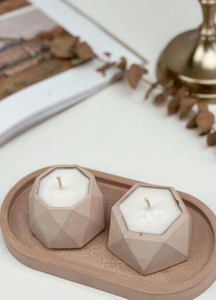 Набір ароматичних соєвих свічок в гіпсових кашпо mini на підставці