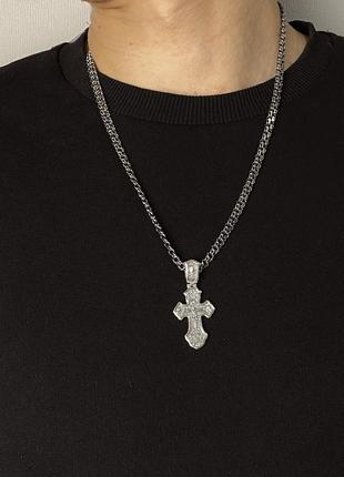 Срібний комплект хрестик з ланцюжком чернений, срібний ланцюг, 92510 фото