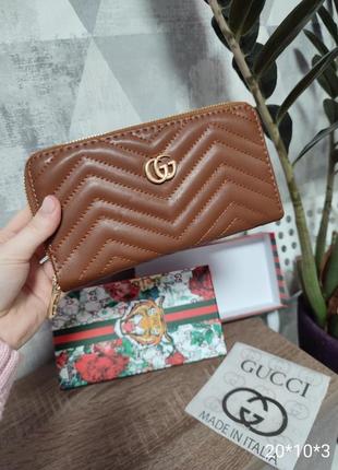 Женский кошелек из экокожи коричневый, кошелек женский в стиле gucci гучи